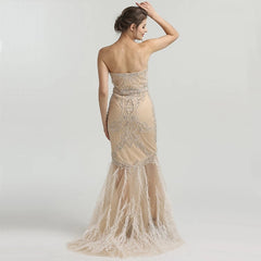 Strapless Mermaid Feathers Evening Dress