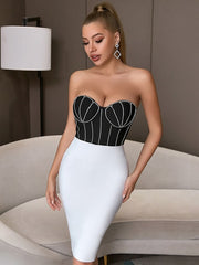 Strapless Sleeveless Patchwork Diamonds Party Dress