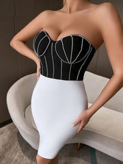 Strapless Sleeveless Patchwork Diamonds Party Dress
