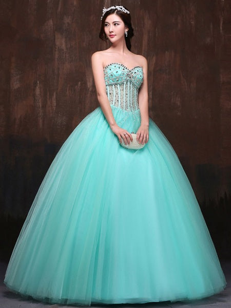 Strapless Tulle Beaded Sweetheart Luxury Quinceanera Dress