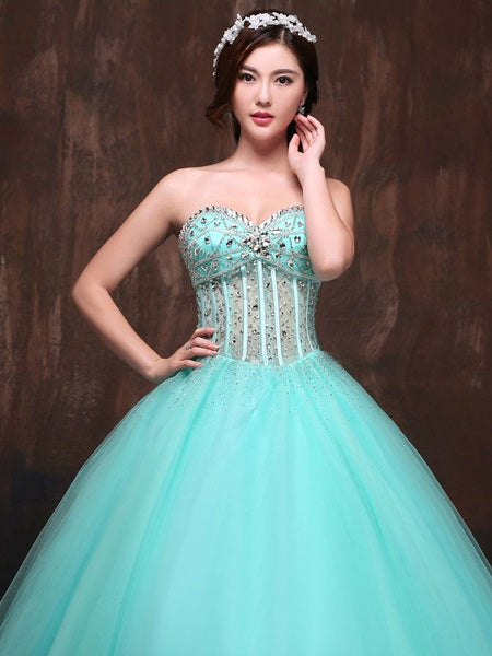 Strapless Tulle Beaded Sweetheart Luxury Quinceanera Dress
