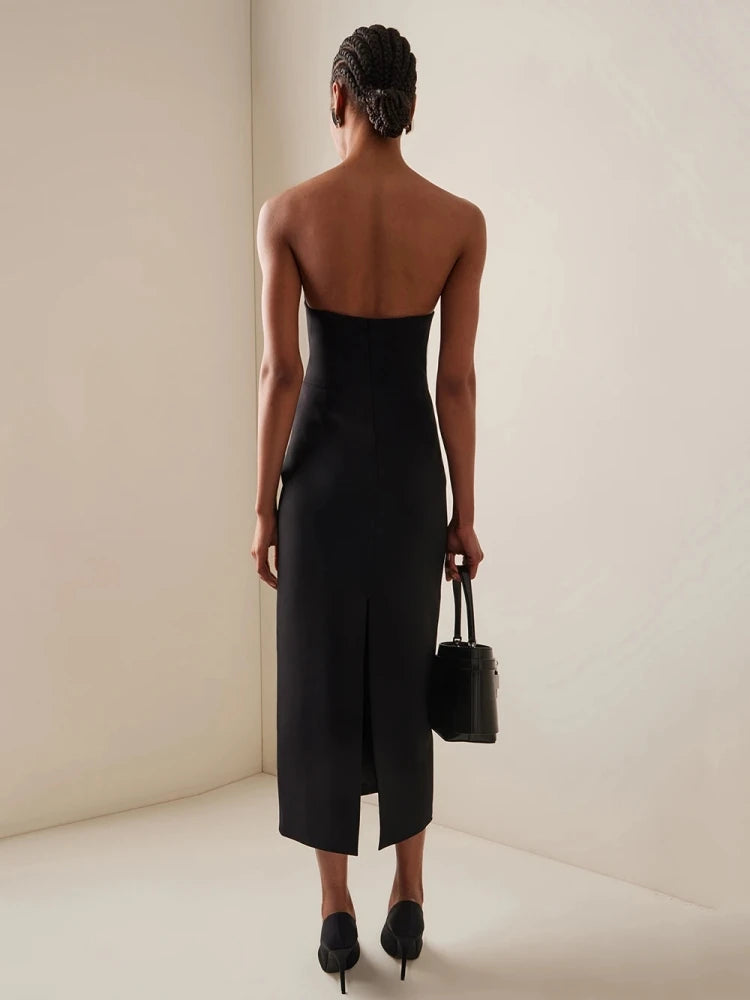 Diamonds Strapless V Neck Sleeveless Backless Shiny Party Bodycon Bandage Midi Dresses