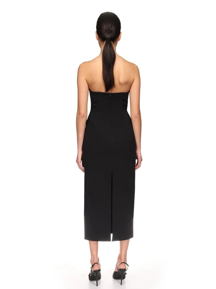 Diamonds Strapless V Neck Sleeveless Backless Shiny Party Bodycon Bandage Midi Dresses