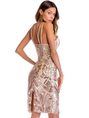 Strappy Slip Style Great Split Sequins Party Dress