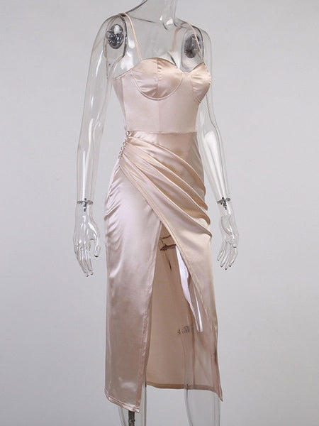 Straps Neck Backless Polyester Long Dress
