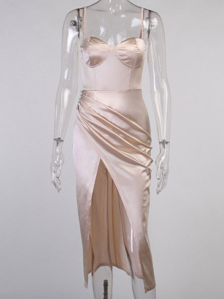 Straps Neck Backless Polyester Long Dress