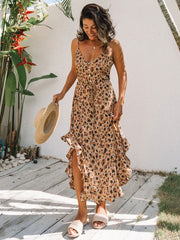 Straps Neck Buttons Polyester Beach Dress