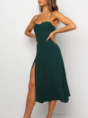 Straps Neck Cotton Blend Beach Dress