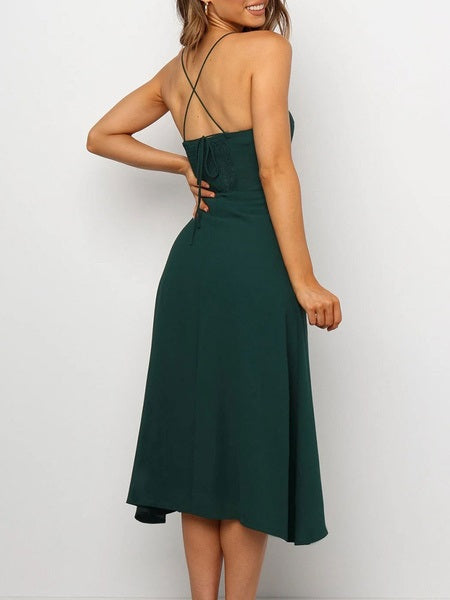 Straps Neck Cotton Blend Beach Dress