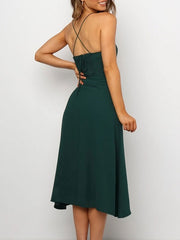 Straps Neck Cotton Blend Beach Dress