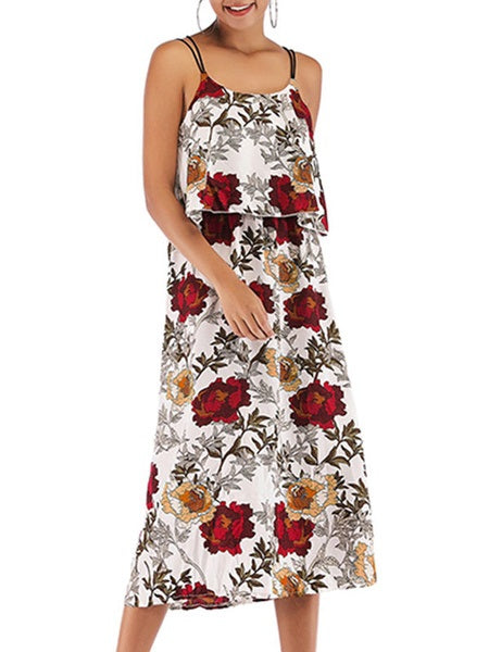 Straps Neck Floral Print Beach Dress