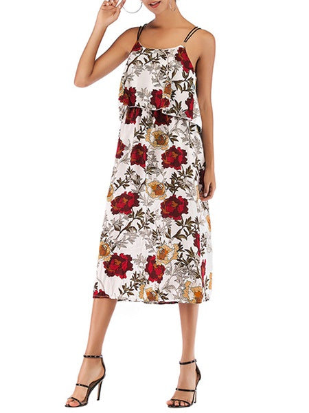 Straps Neck Floral Print Beach Dress
