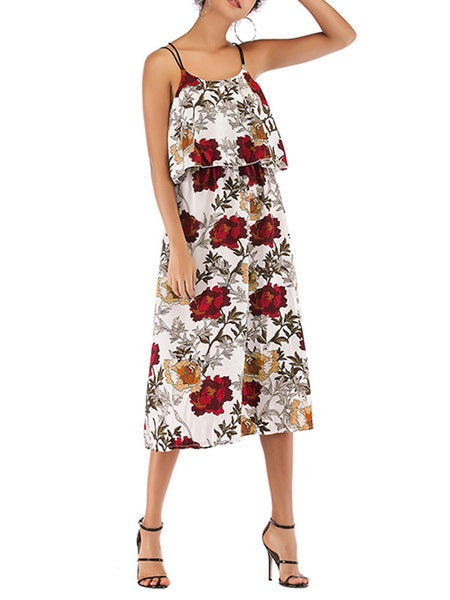 Straps Neck Floral Print Beach Dress
