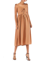 Straps Neck Knotted Cotton Blend Beach Dress