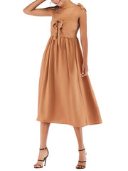 Straps Neck Knotted Cotton Blend Beach Dress