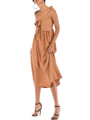 Straps Neck Knotted Cotton Blend Beach Dress