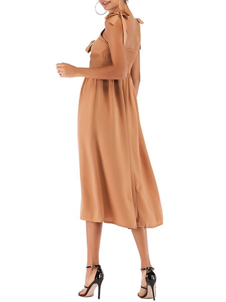 Straps Neck Knotted Cotton Blend Beach Dress