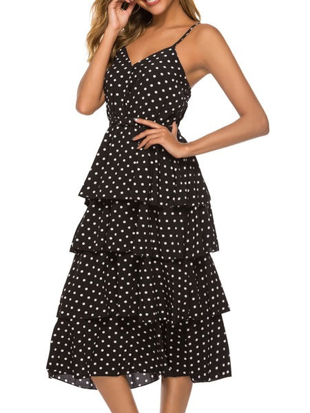 Straps Neck Polka Dot Cotton Blend Beach dress