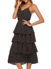 Straps Neck Polka Dot Cotton Blend Beach dress