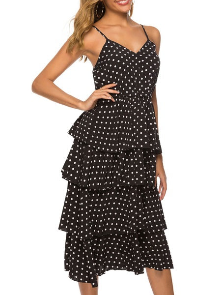 Straps Neck Polka Dot Cotton Blend Beach dress