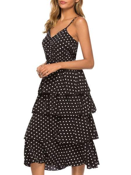Straps Neck Polka Dot Cotton Blend Beach dress