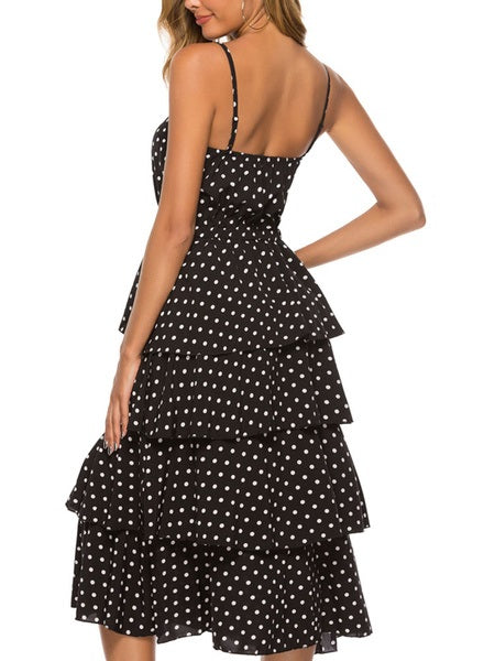Straps Neck Polka Dot Cotton Blend Beach dress