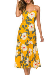 Straps Neck Printed Cotton Blend Beach Dress