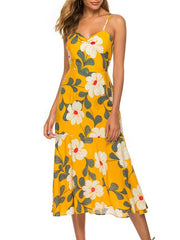 Straps Neck Printed Cotton Blend Beach Dress