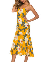 Straps Neck Printed Cotton Blend Beach Dress