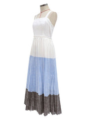 Straps Neck Sleeveless Pleated Flared Dress