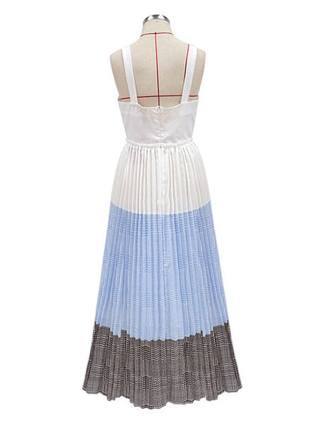 Straps Neck Sleeveless Pleated Flared Dress