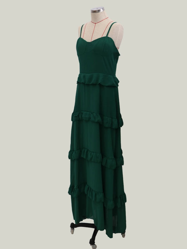Straps Neck Sleeveless Polyester Floor Length Maxi Dresses