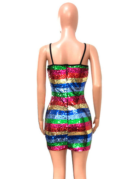 Straps Neck Sleeveless Sequined Open Shoulder Club Dress