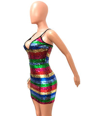 Straps Neck Sleeveless Sequined Open Shoulder Club Dress
