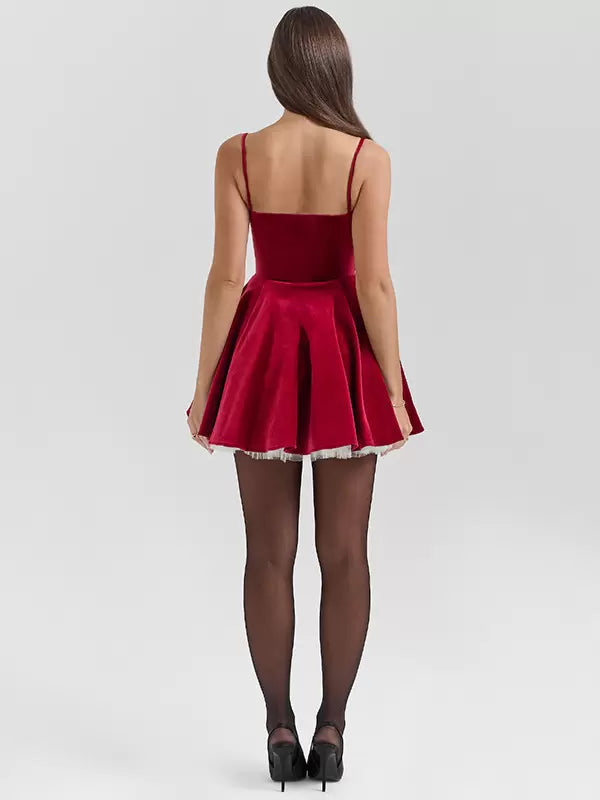 Straps Neck Sleeveless Two-Tone Semi A-Line Formal Party Dress