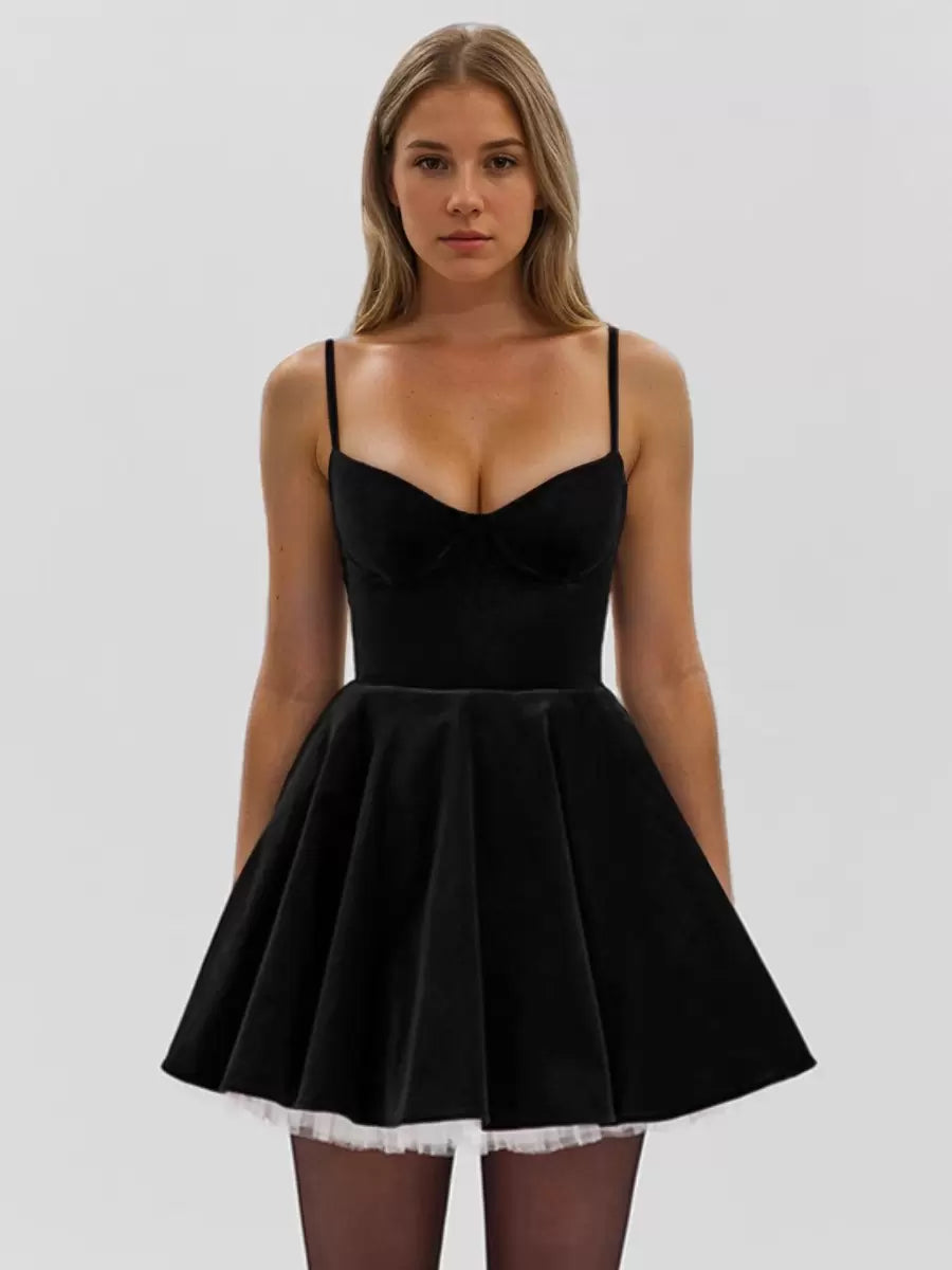 Straps Neck Sleeveless Two-Tone Semi A-Line Formal Party Dress