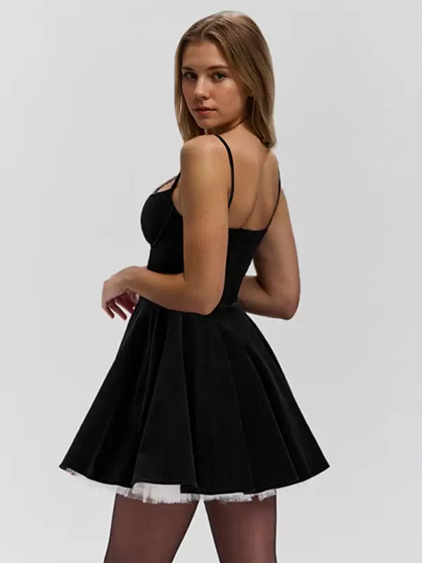 Straps Neck Sleeveless Two-Tone Semi A-Line Formal Party Dress