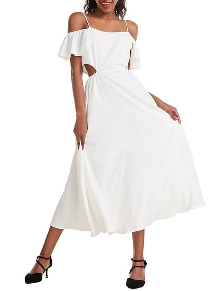 Straps Neck Split Front Irregular Long Beach Dress