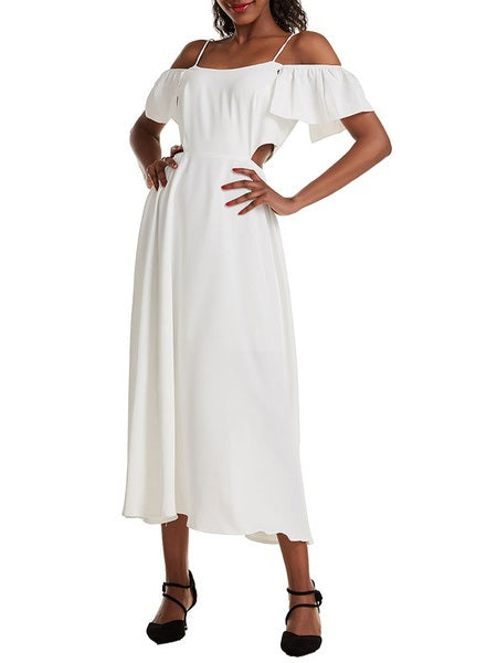 Straps Neck Split Front Irregular Long Beach Dress