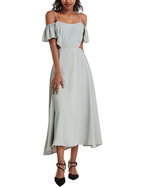 Straps Neck Split Front Irregular Long Beach Dress
