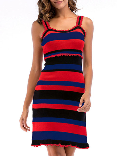 Straps Neck Stripes Beach Dress