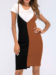 Casual Spaghetti Straps Two Tone Beach Mini Dress