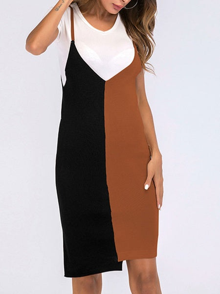 Casual Spaghetti Straps Two Tone Beach Mini Dress