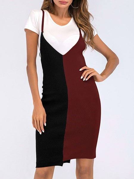 Casual Spaghetti Straps Two Tone Beach Mini Dress