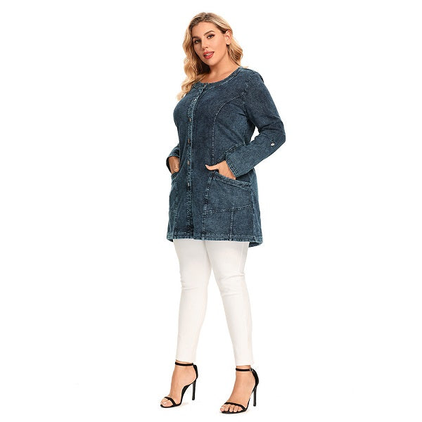 Stretch Knitted Denim with Shoulder Pads