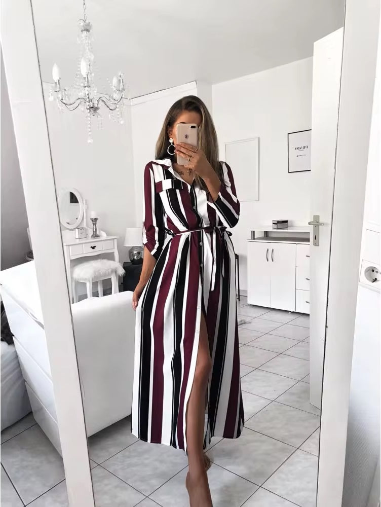 Strip Long Beach Back Ties Strap Slit Dress