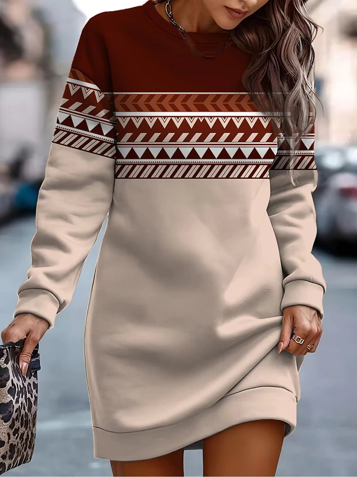 Strip Plaid Casual Full Long Sleeves Printed Elegant And Vintage Mini Dresses
