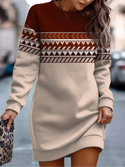 Strip Plaid Casual Full Long Sleeves Printed Elegant And Vintage Mini Dresses