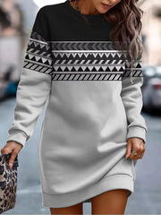 Strip Plaid Casual Full Long Sleeves Printed Elegant And Vintage Mini Dresses