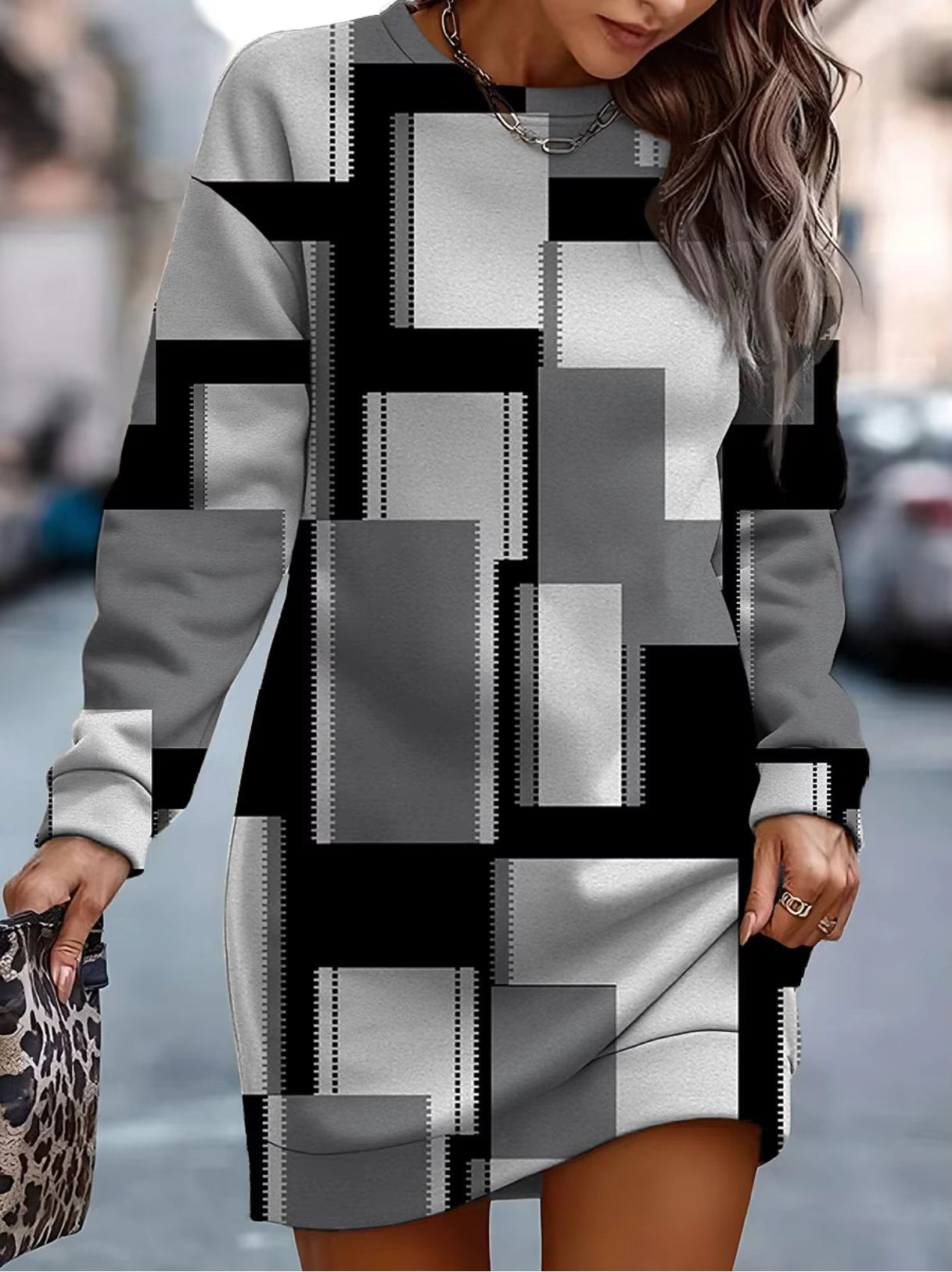 Strip Plaid Casual Full Long Sleeves Printed Elegant And Vintage Mini Dresses